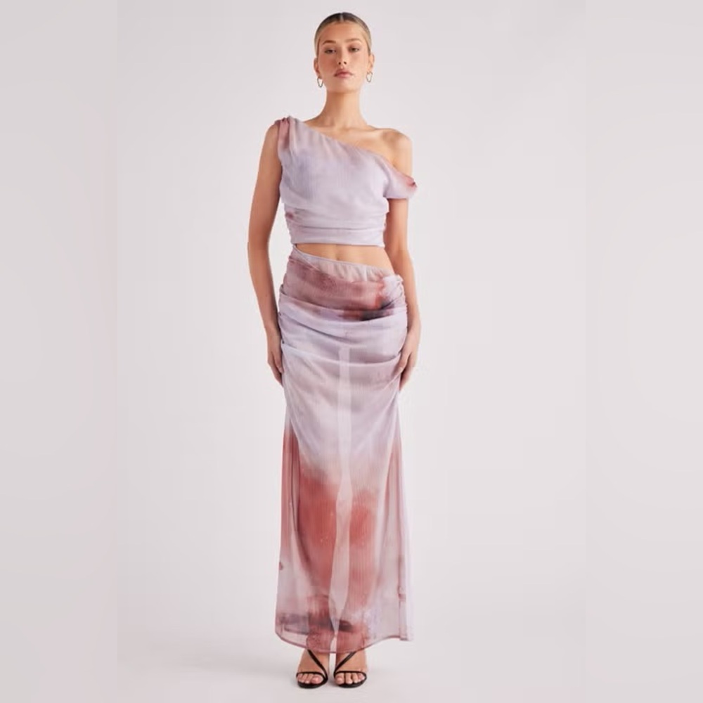NEW SNDYS. Kilee Tye Die Ombré Cut Out Maxi Dress Mesh Ruched Resort Vacation